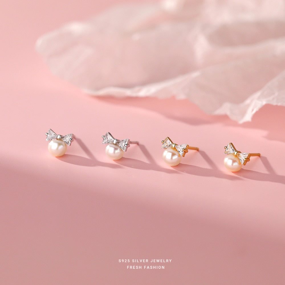 Pearl Bow Sweet Stud Earrings Pi-Mart