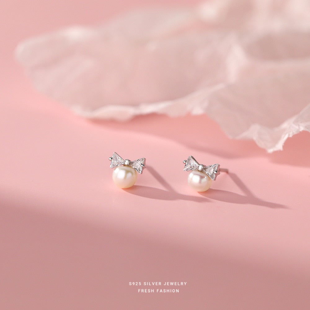 Pearl Bow Sweet Stud Earrings Pi-Mart