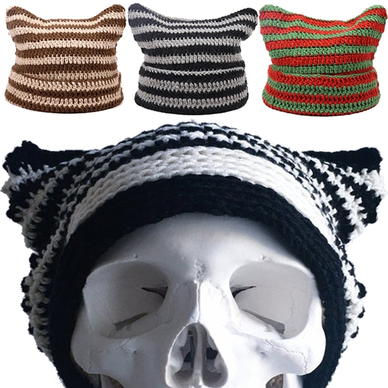 Cute Devil Knitting Striped Hat