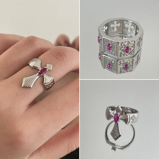 Red Zircon Cross Open Ring Pi-Mart
