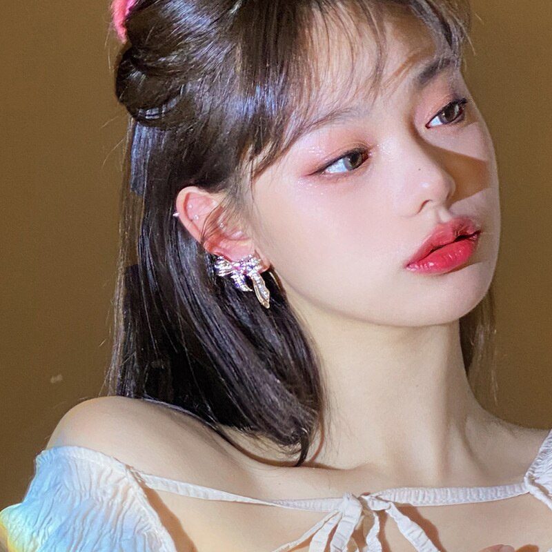 Sweet Pink Metal Bow Earrings Pi-Mart