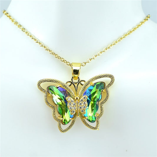 Crystal Glass Butterfly Necklace Pi-Mart