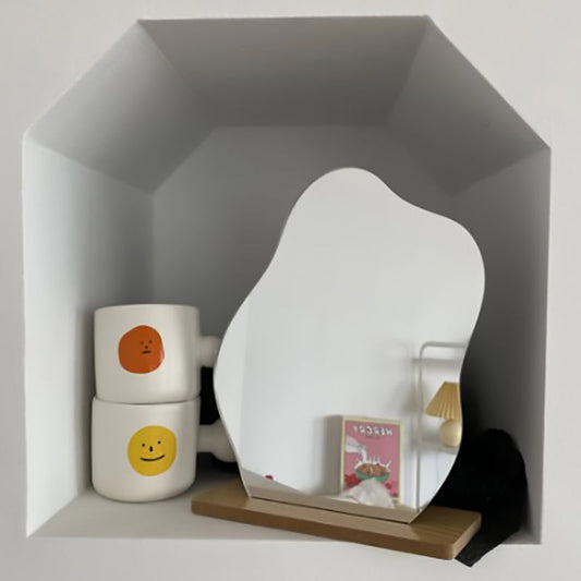 Korean style Makeup Mirror Ins Irregular Acrylic Decorative Mirror Wooden Base Cosmetic de maquillaje Beauty Tools Dropshipping Pi-Mart