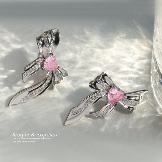 Sweet Pink Metal Bow Earrings Pi-Mart