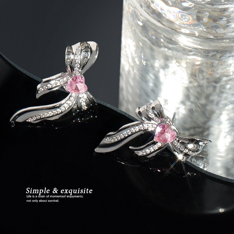 Sweet Pink Metal Bow Earrings Pi-Mart